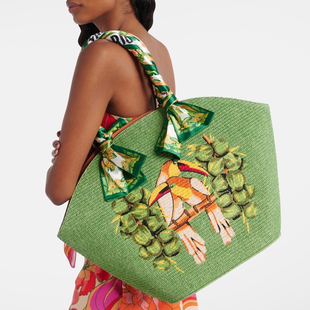 FARM Rio Coconut Toucan Raffia Shell Tote Bag retail $278 - Picture 15 of 17